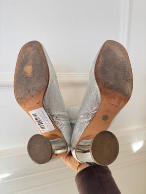 Proenza Schouler Silver Crinkle Heeled Ankle Boots, 38