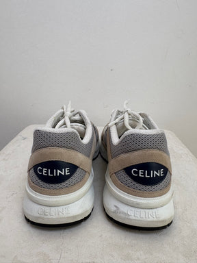 Celine Mesh and Calfskin Optic White Beige Navy Low Top Sneakers, 38
