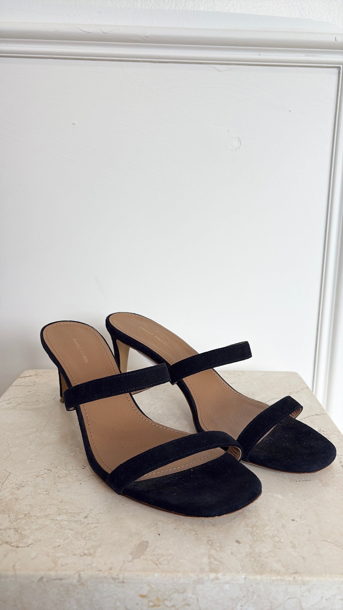 Mansur Gavriel Navy Suede Strappy Mules, 37