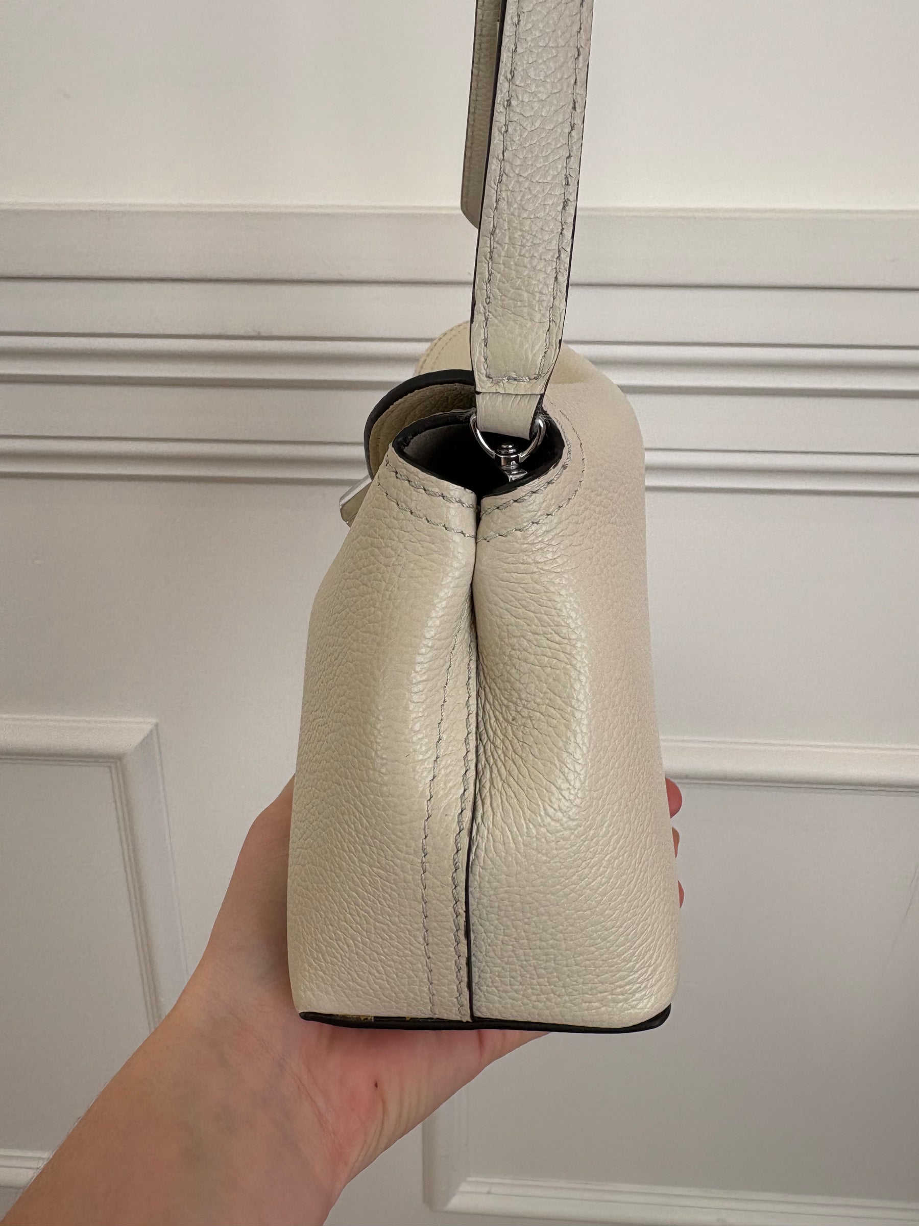 Totême T-Lock Textured Leather Clutch Cream