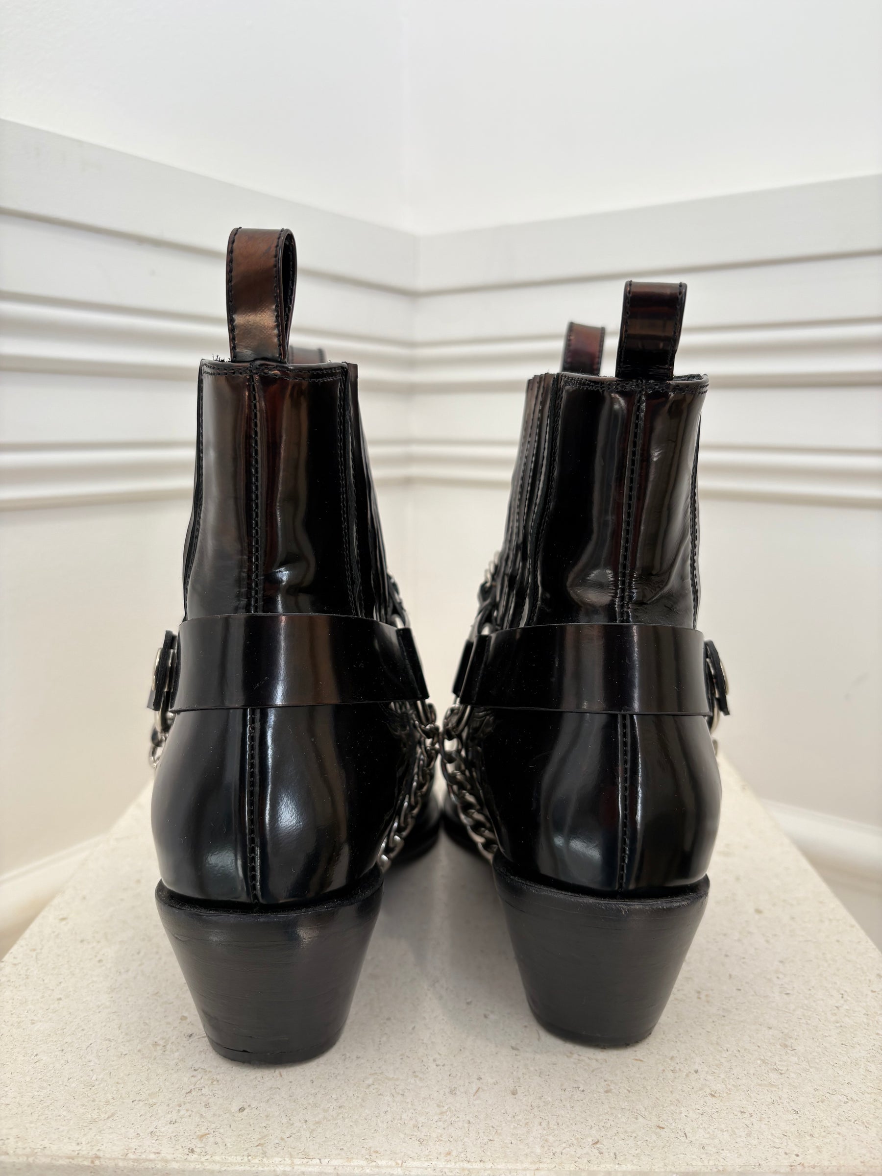 Anine Bing Black Ankle Boots With Chain Detail, 39