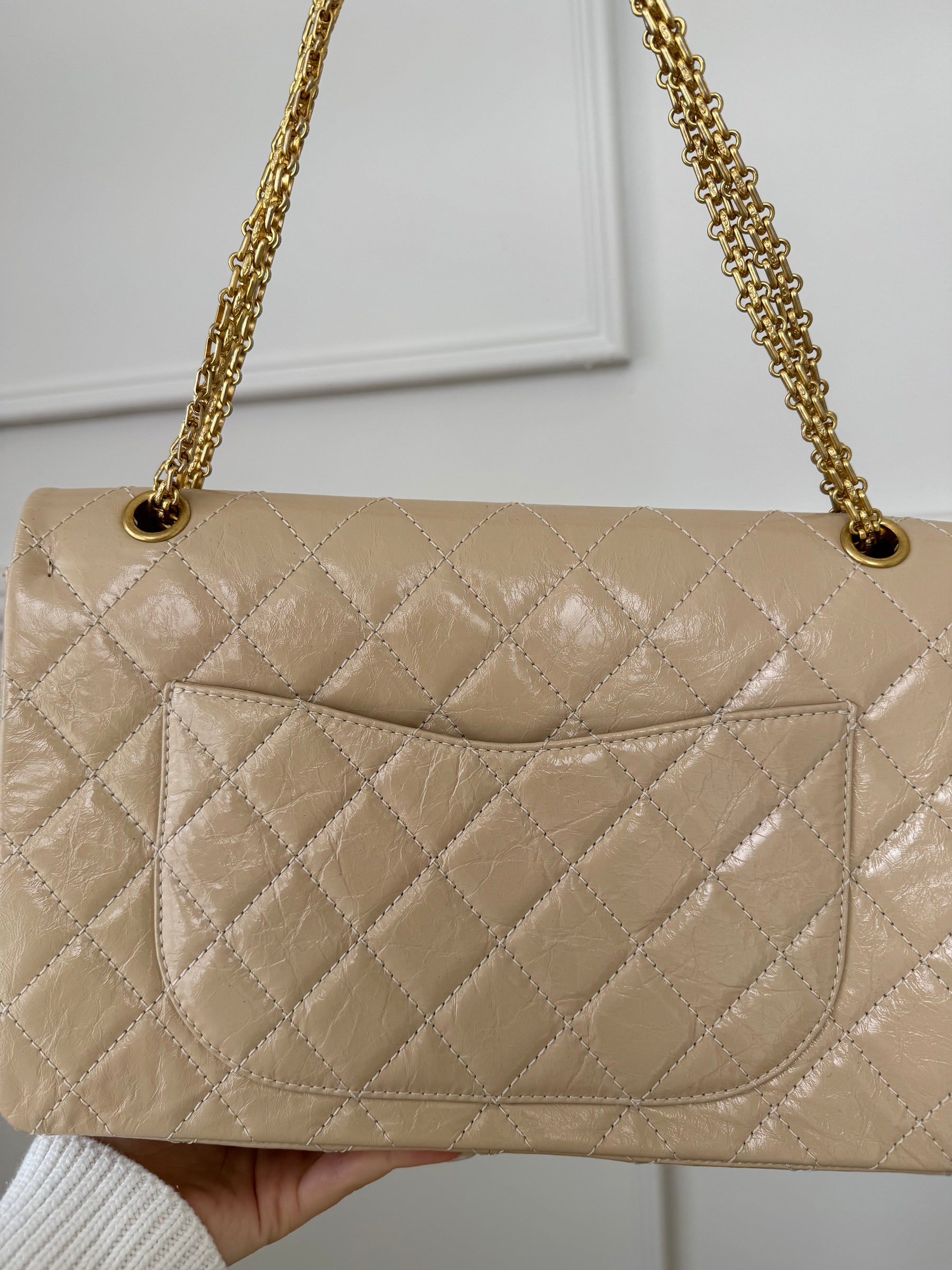 Chanel Beige Patent Leather Reissue 2.55 Jumbo Flap Bag
