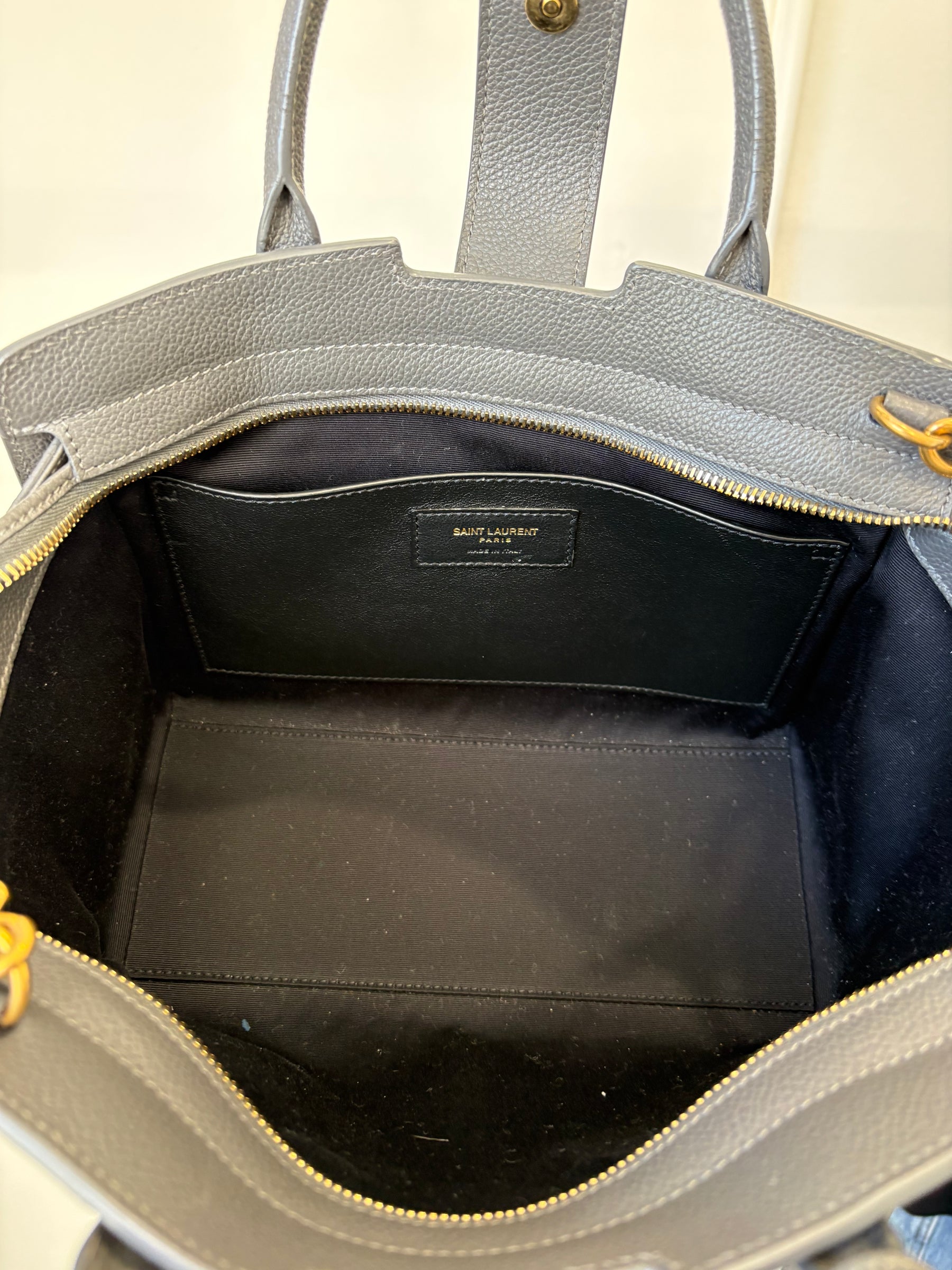 Saint Laurent Charcoal Leather Downtown Cabas Top Handle Crossbody