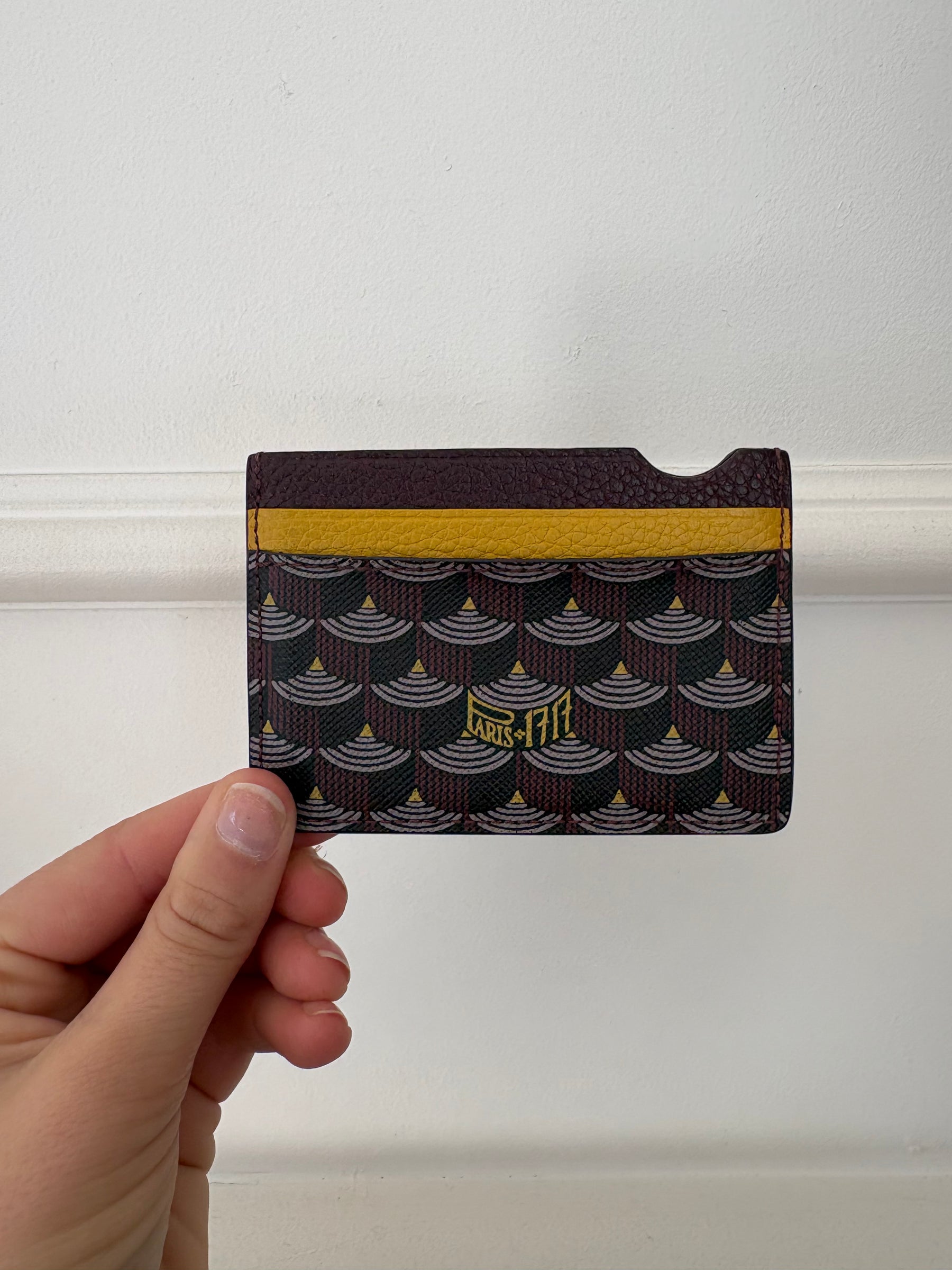 Faurè Le Page Burgundy and Yellow Canvas and Leather Cardholder