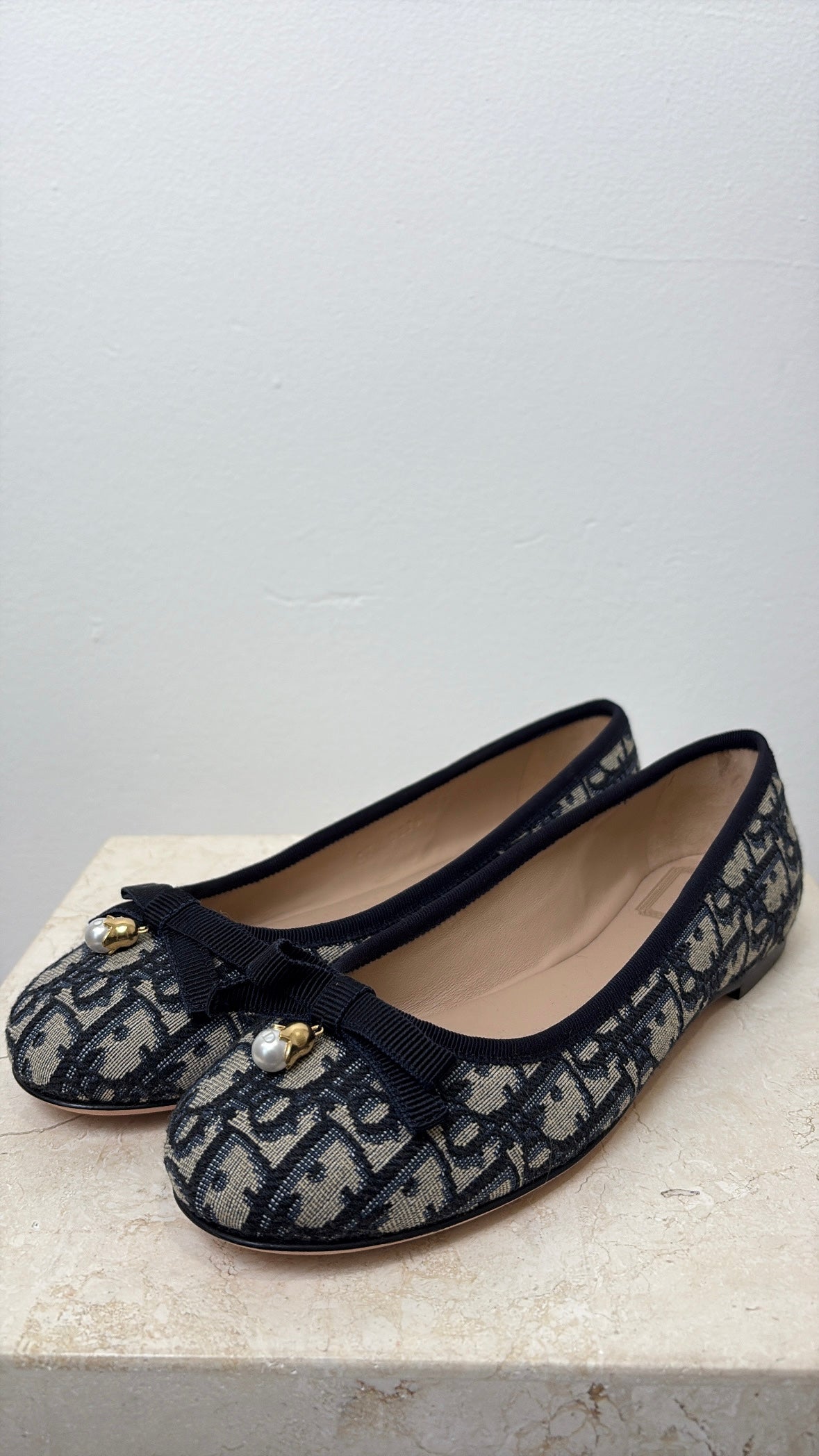Dior Navy Oblique Canvas Ballet Flats, 38