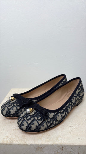 Dior Navy Oblique Canvas Ballet Flats, 38