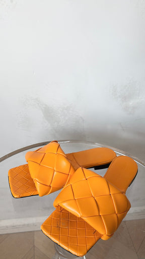 Bottega Veneta Orange Woven Lido Slides, 38