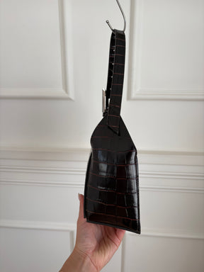 THE ATTICO Dark Brown Croc Embossed 7/7 Shoulder Bag
