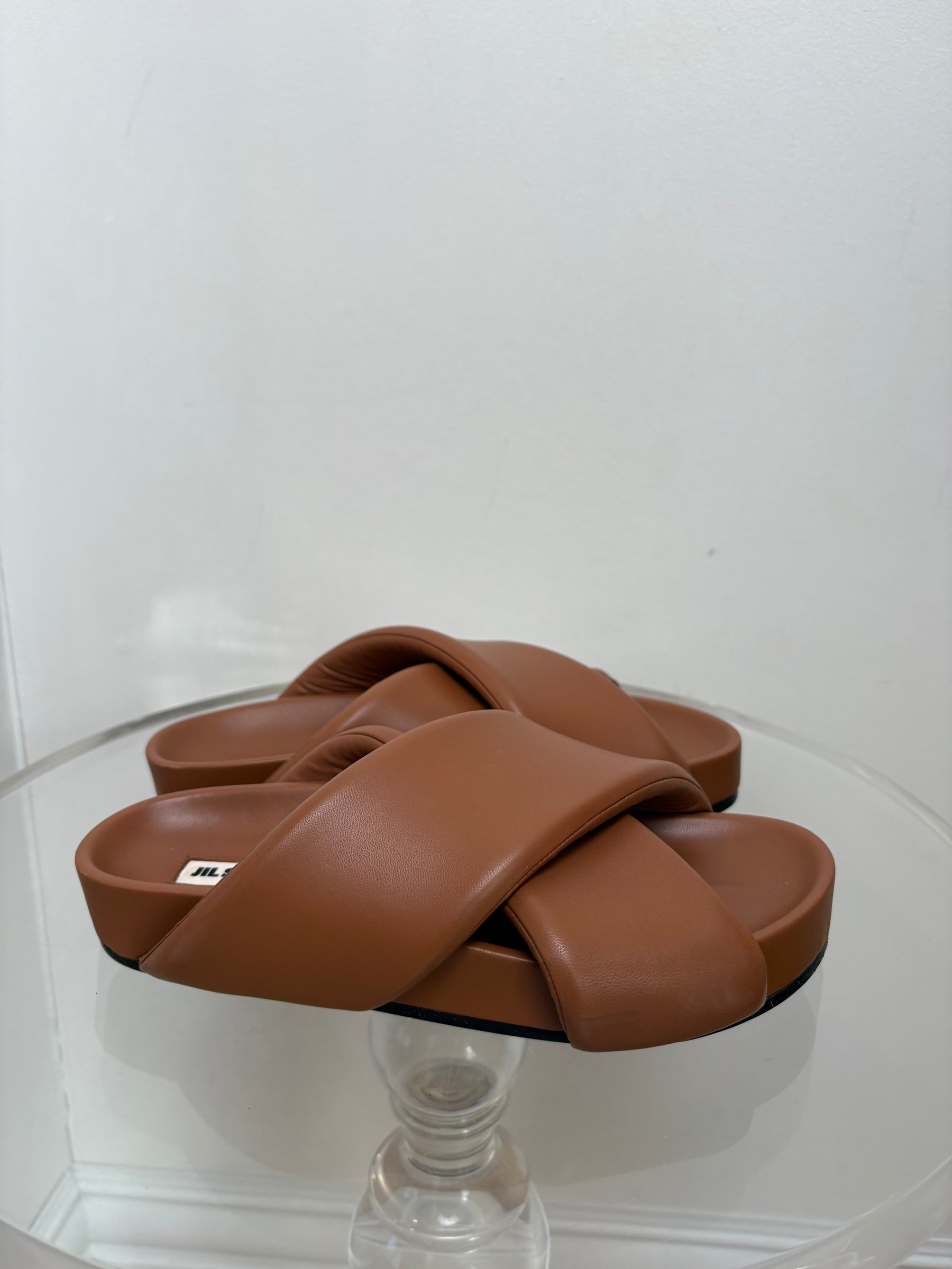 Jil Sander Tan Leather Padded Slides, 39
