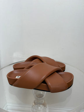 Jil Sander Tan Leather Padded Slides, 39
