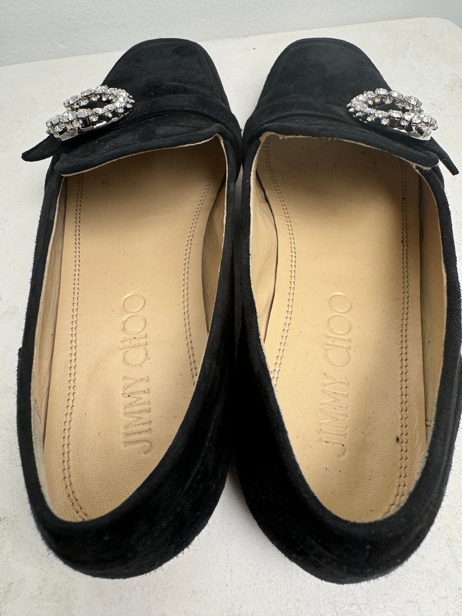 Jimmy Choo Black Suede Mani Loafers Crystal Detail, 39
