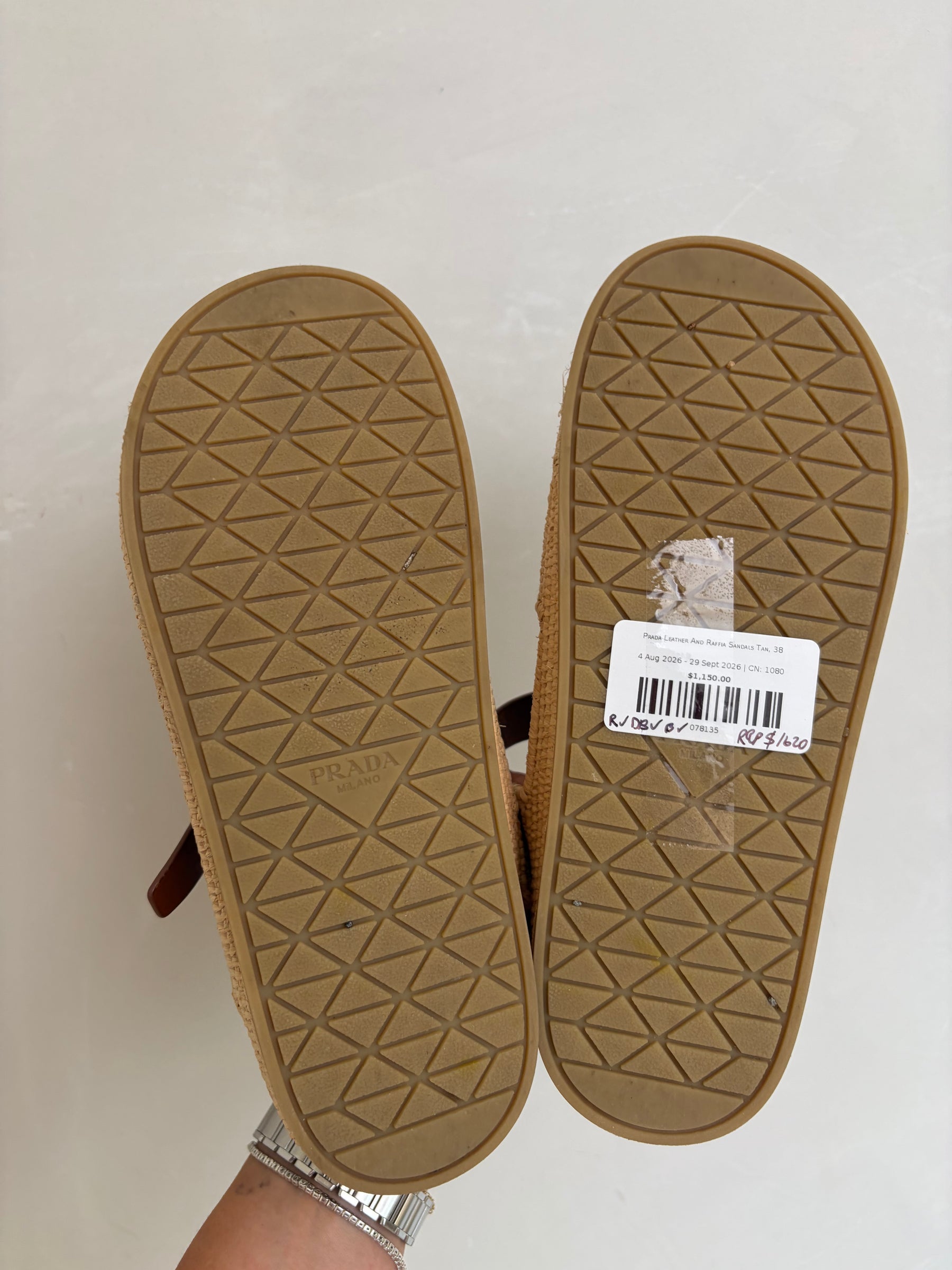 Prada Leather And Raffia Sandals Tan, 38