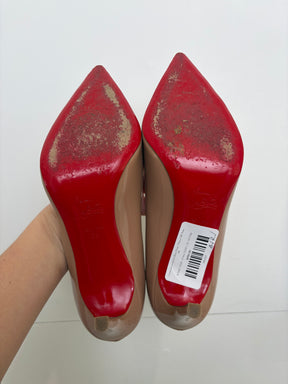 Christian Louboutin Beige Patent 'Pigalle' 85 Pump, 39