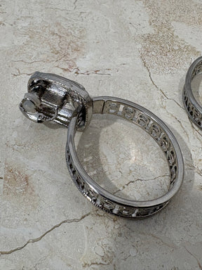 Chanel Silver and Crystal Logo Hoops