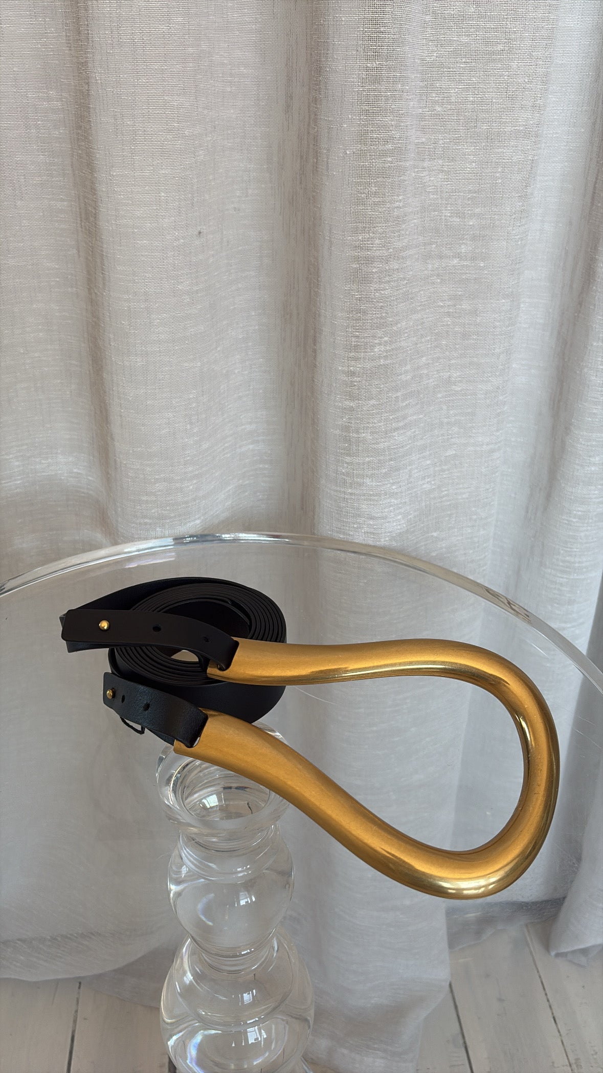 Bottega Veneta Black Leather Oversized Buckle Double Strap Belt, S