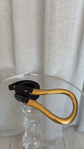 Bottega Veneta Black Leather Oversized Buckle Double Strap Belt, S