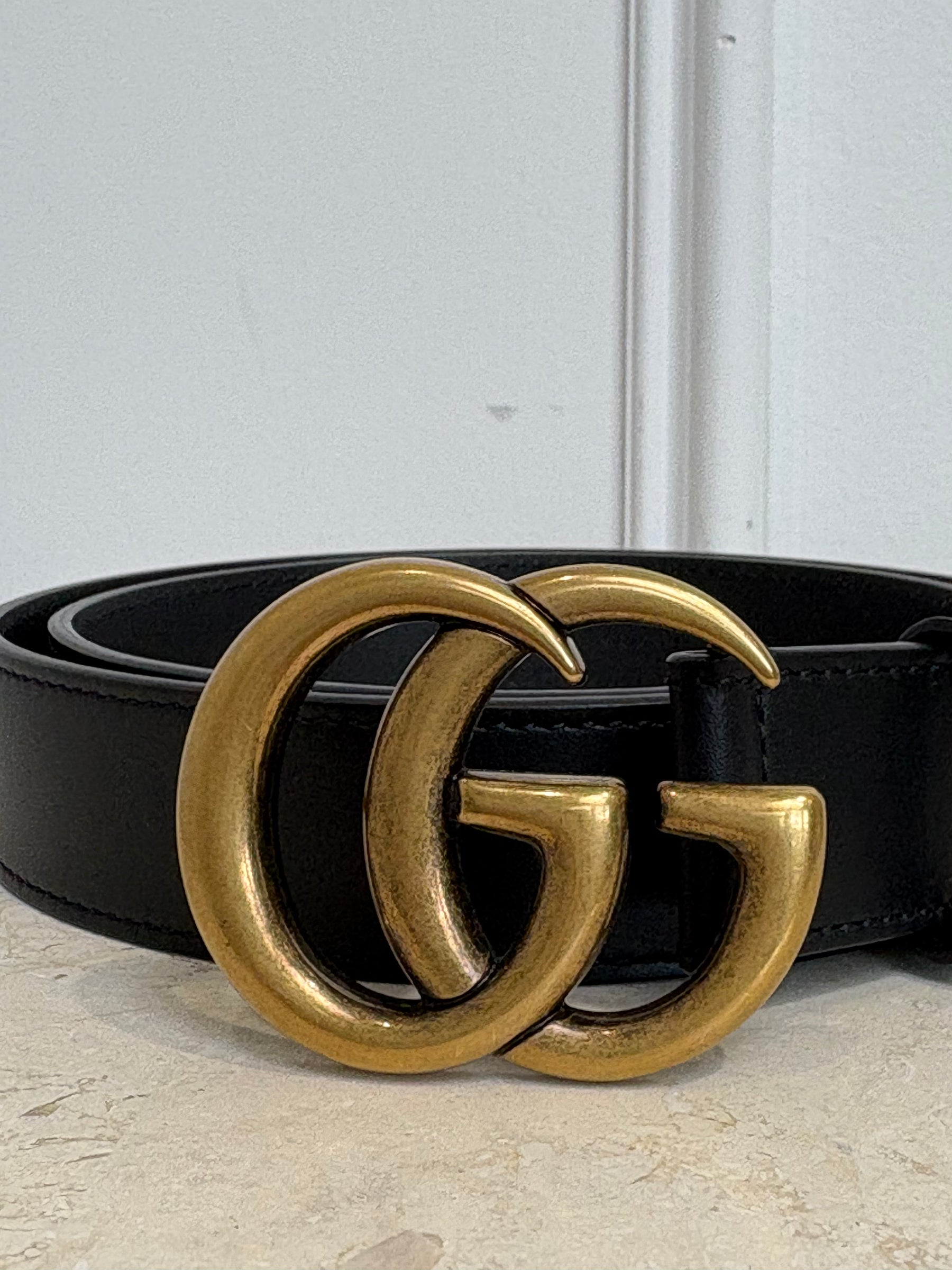Gucci Black Leather Marmont Belt, 80