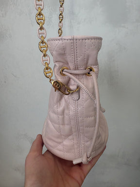 Dior Baby Pink Cannage Leather Drawstring Bucket Bag