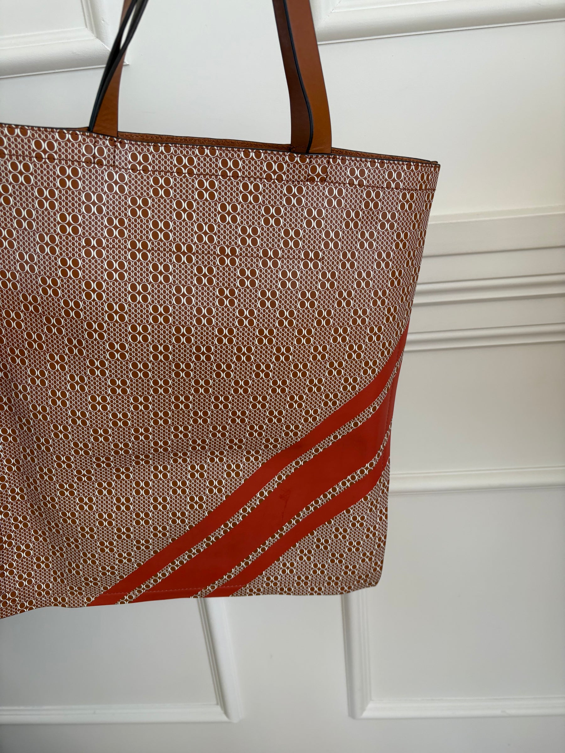 Oroton Tan red and White logo Tote Bag