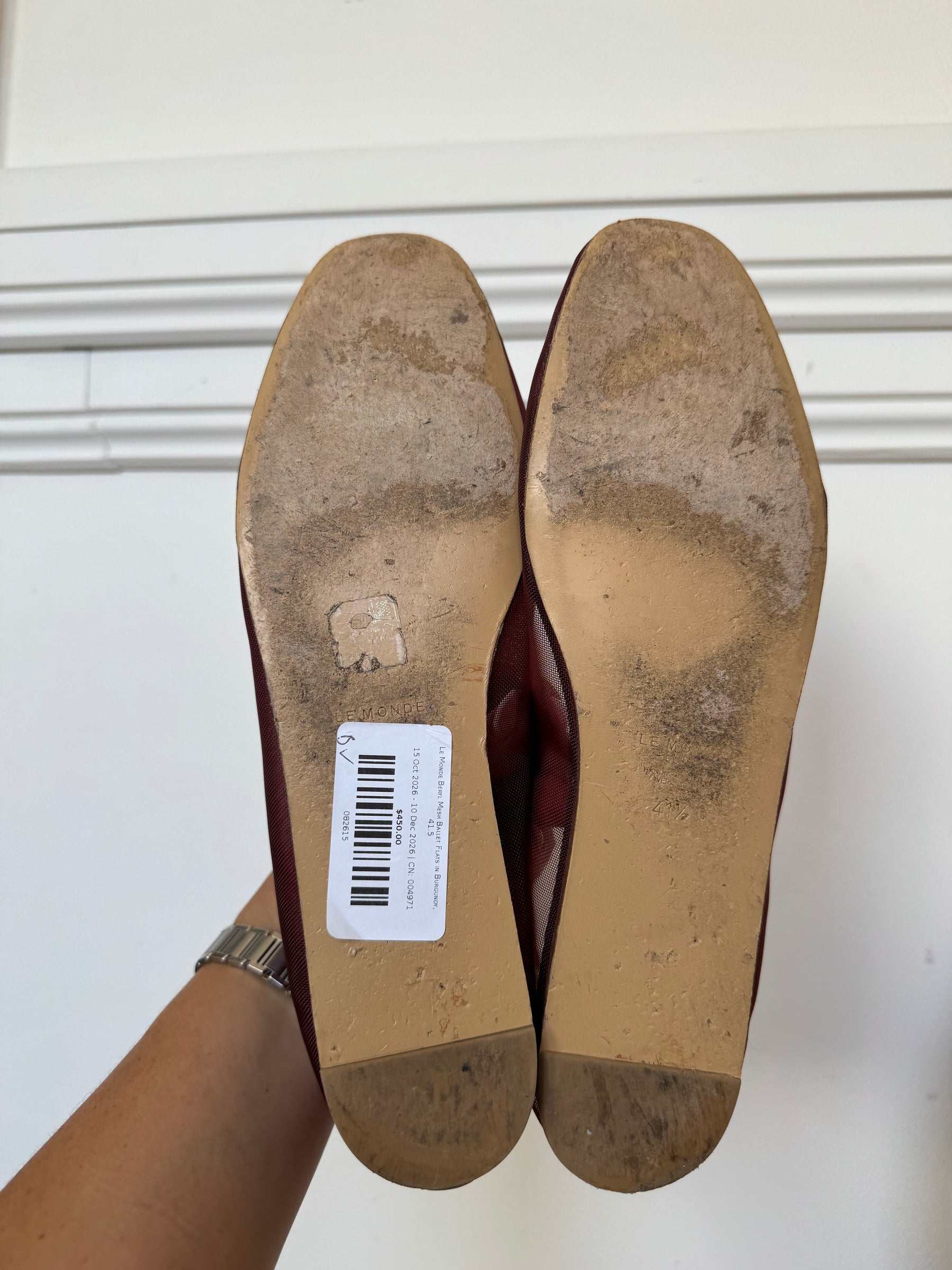 Le Monde Beryl Mesh Ballet Flats in Burgundy, 41.5