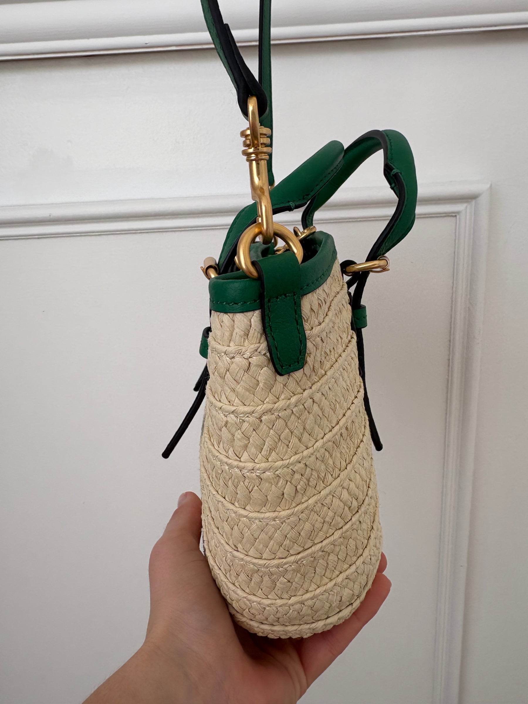 Oroton Camille Straw Small Tote Natural And Green