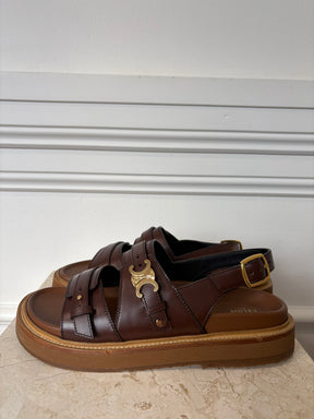 Celine Tippi Triomphe Sandals In Dark Brown, 38