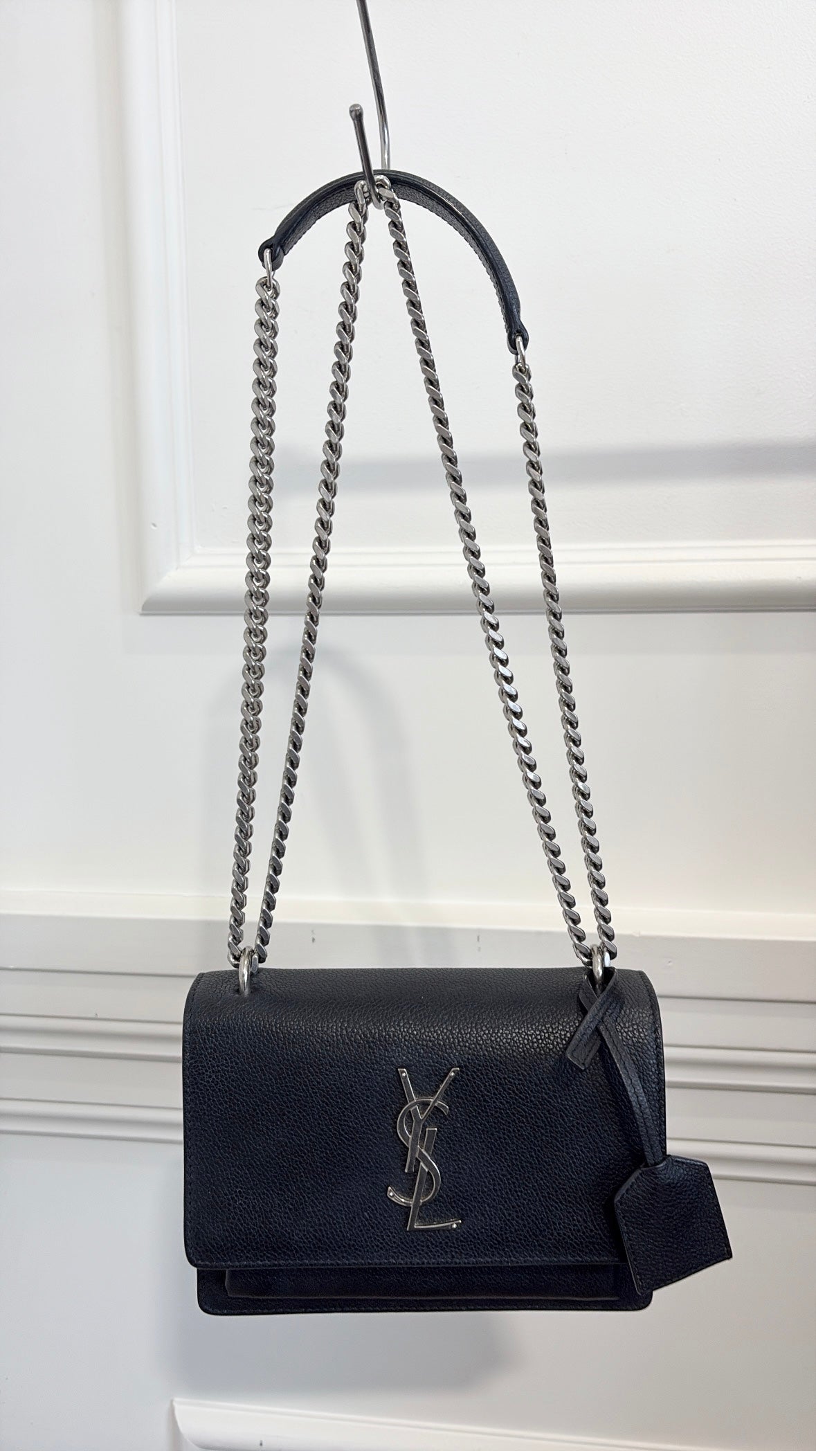 Saint Laurent Small Sunset Bag Black Grained Leather