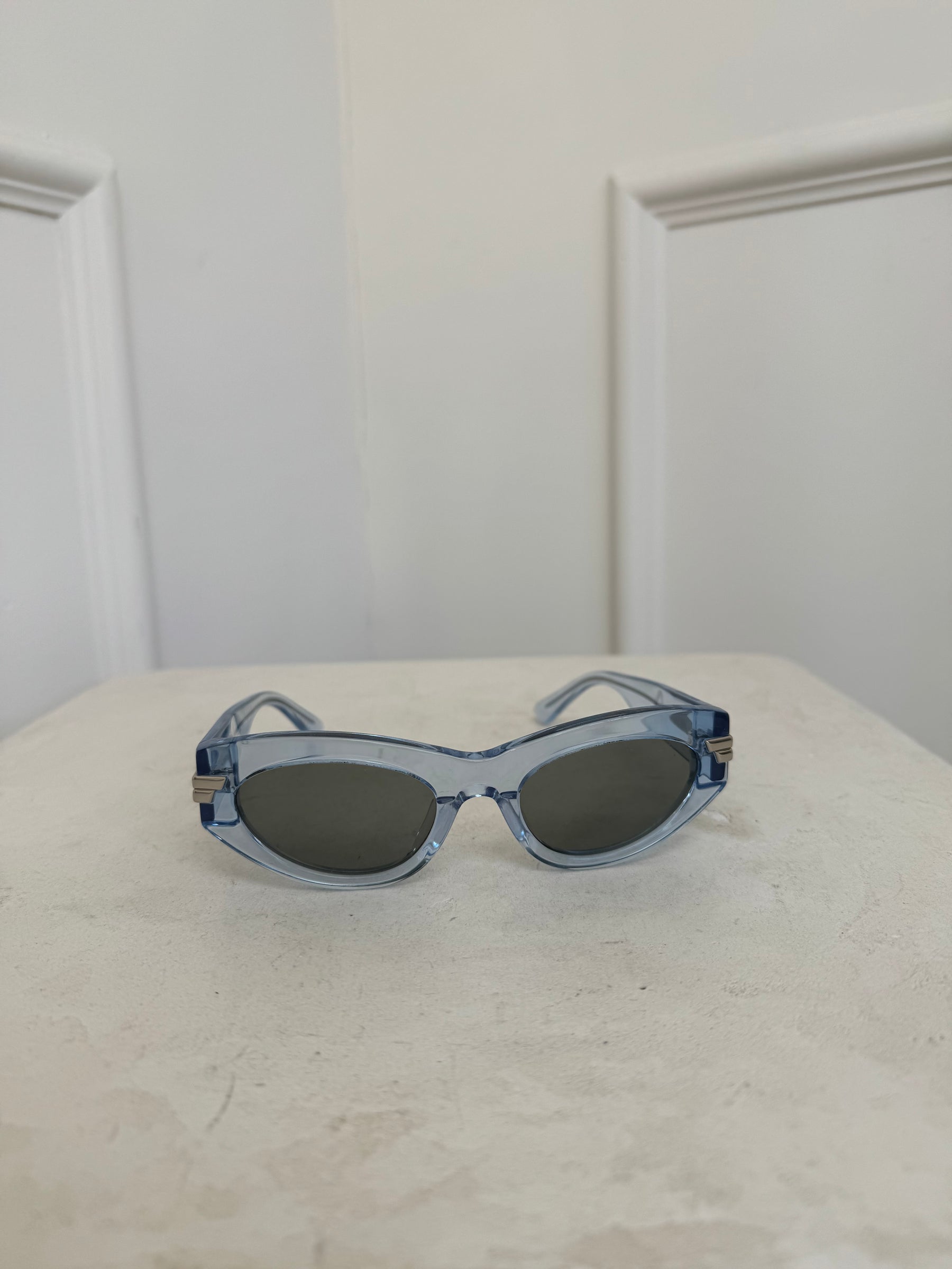 Bottega Veneta Blue Acetate Oval Sunglasses