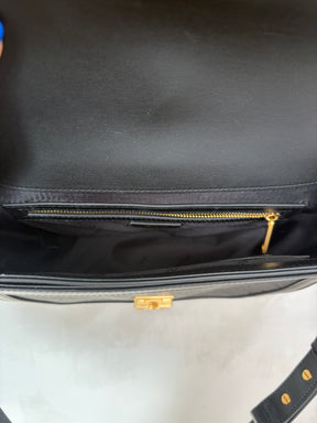 Oroton Black and Charcoal Monogram half Moon Flap Bag