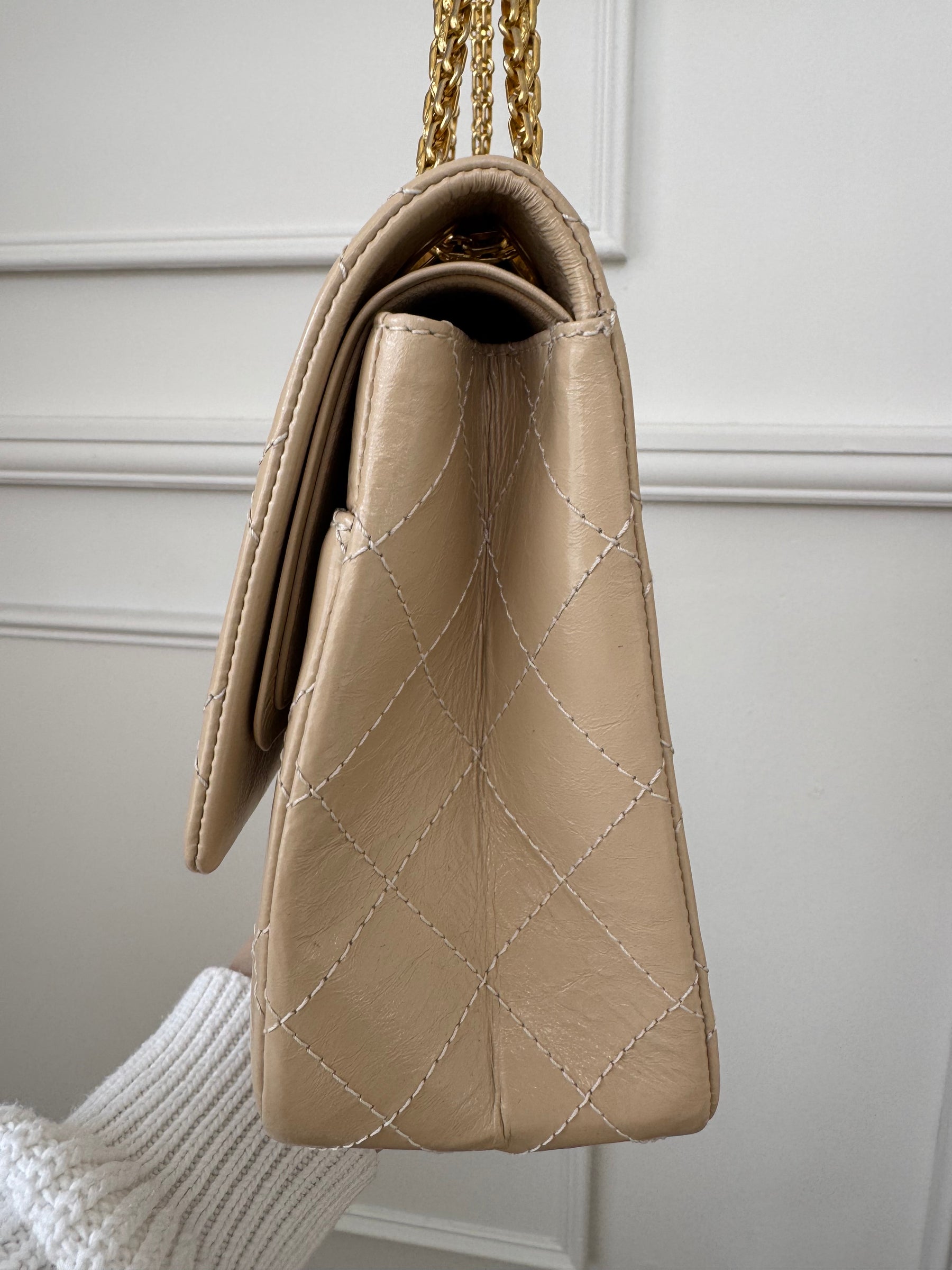 Chanel Beige Patent Leather Reissue 2.55 Jumbo Flap Bag