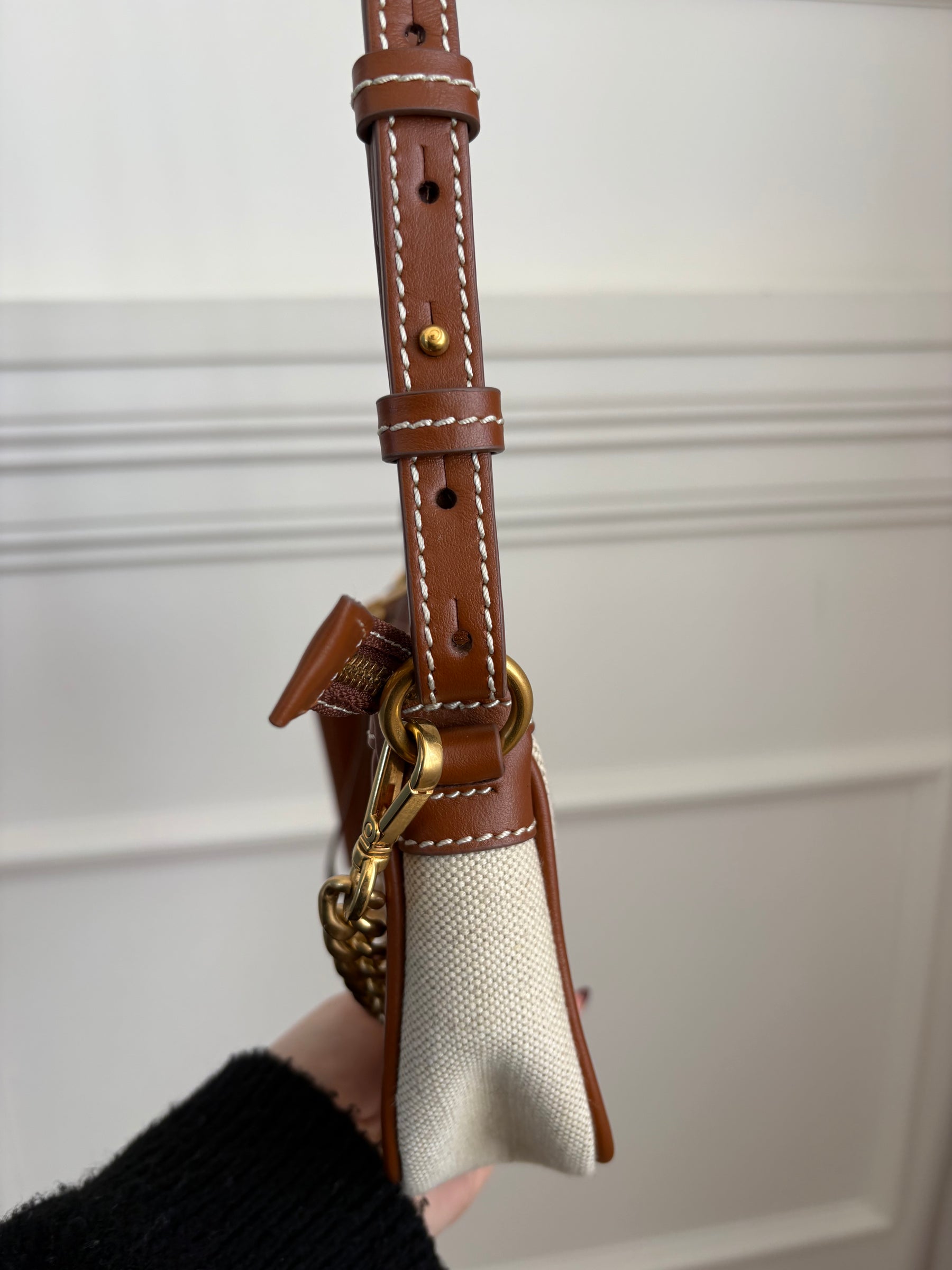 Balmain Tan Leather and Canvas Logo Crossbody bag