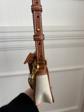 Balmain Tan Leather and Canvas Logo Crossbody bag