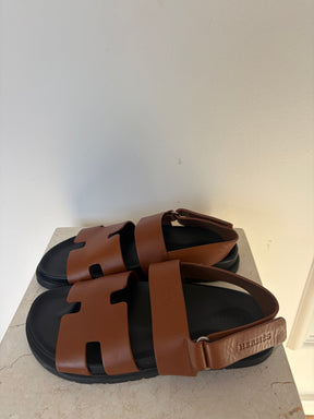 Hermès Gold Leather Genius Sandals, 39