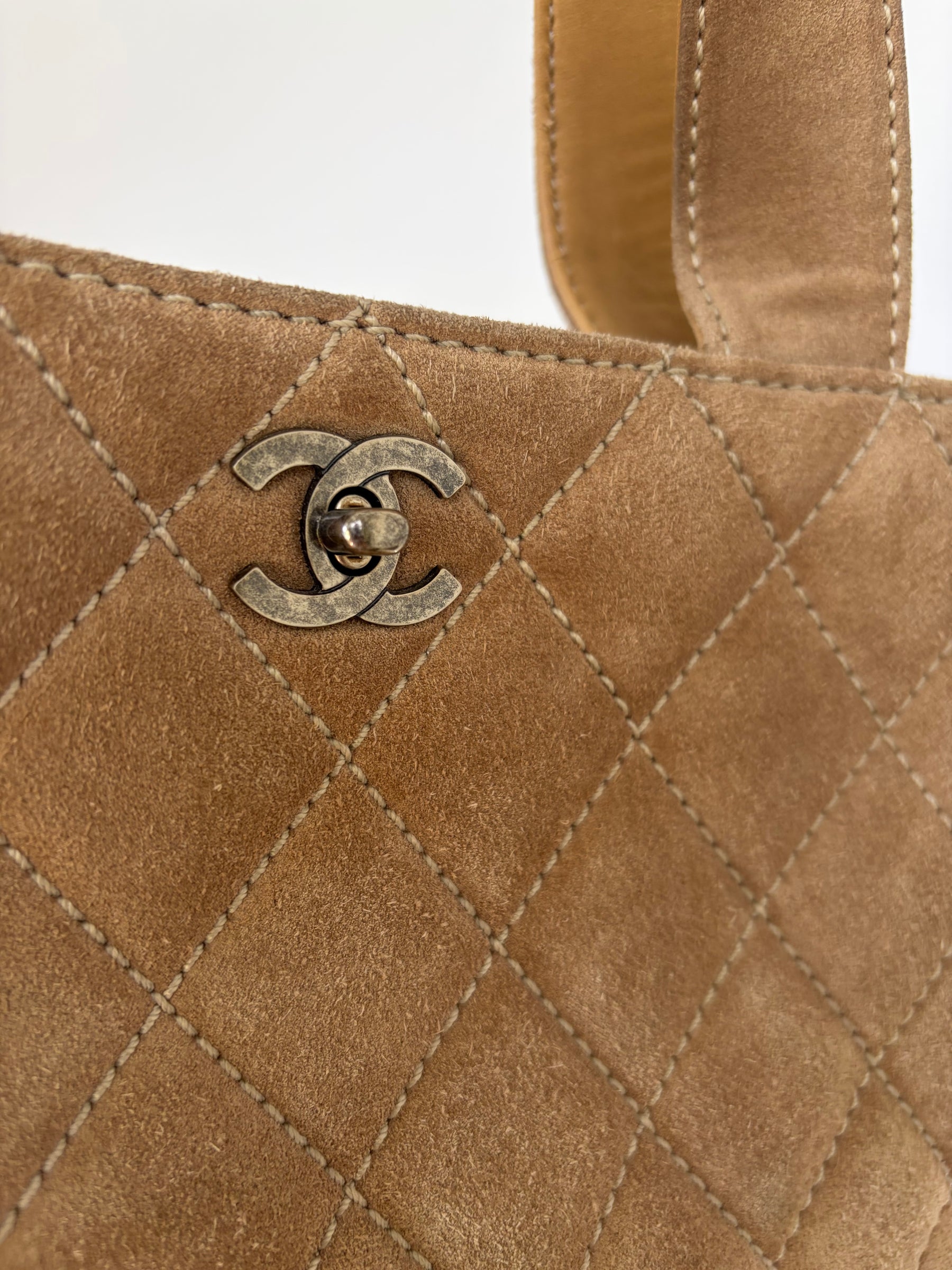 Chanel Beige Suede Wild Stitch Tote Bag with Shoulder Strap