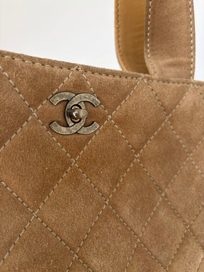 Chanel Beige Suede Wild Stitch Tote Bag with Shoulder Strap