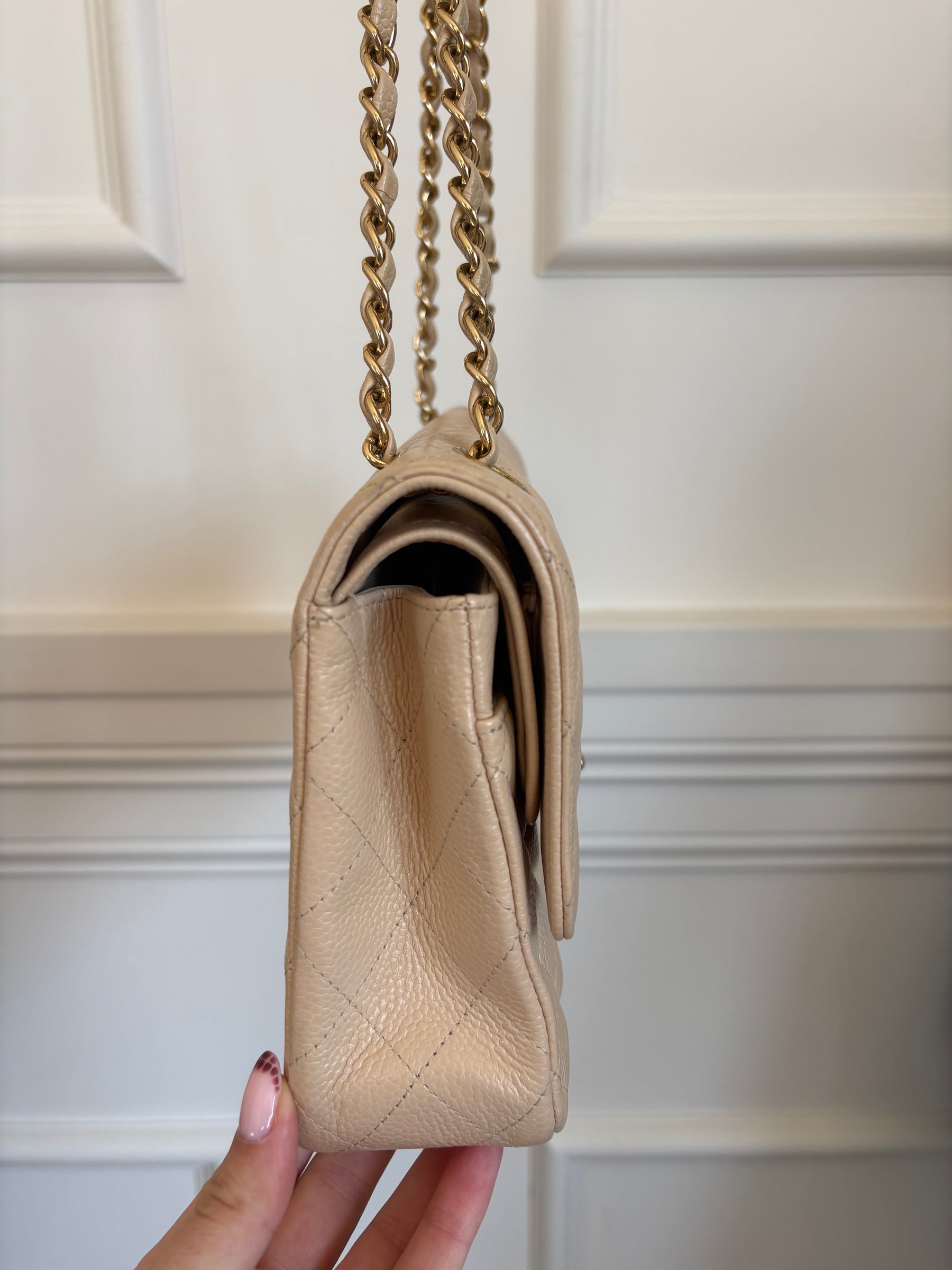 Chanel Beige Caviar Leather Medium Classic Flap Bag