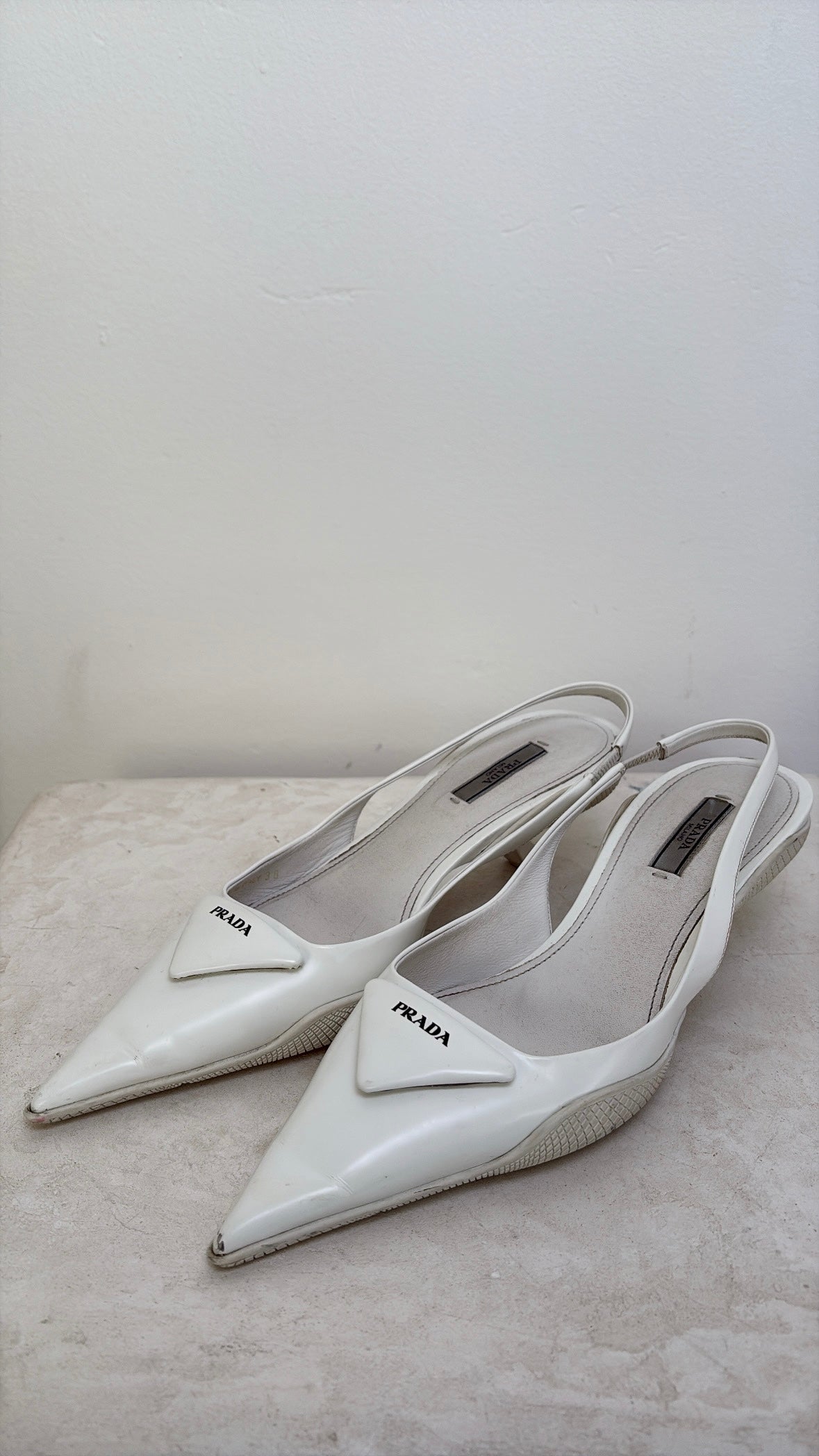 Prada Pointed Slingback Pumps In White, 38