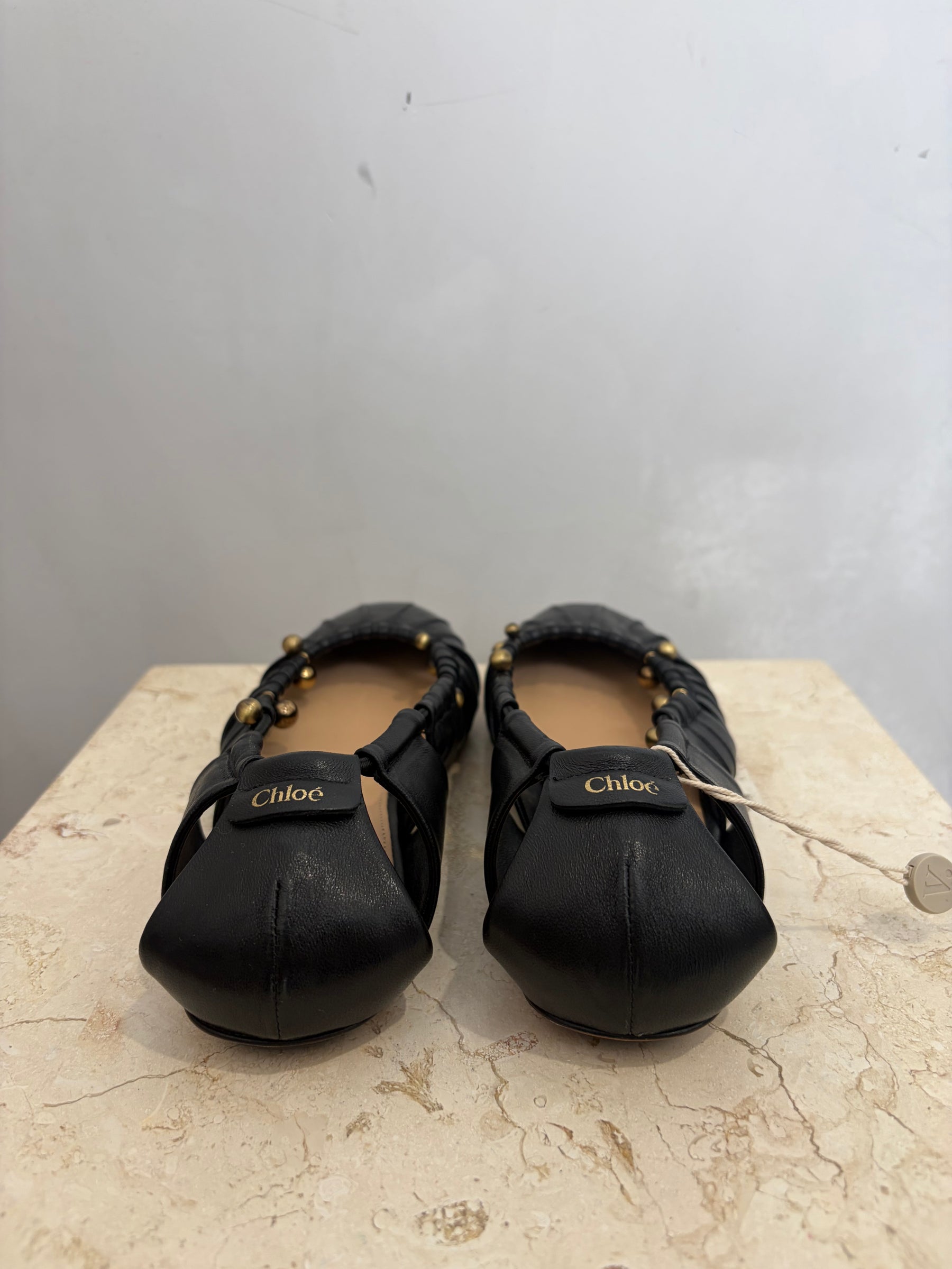 Chloé Black Leather Beaded Cut Out Ballet Flats, 37