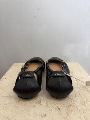 Chloé Black Leather Beaded Cut Out Ballet Flats, 37