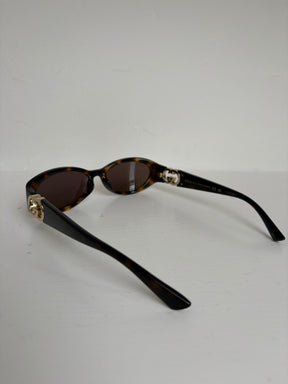 Gucci Tortoiseshell Oval Logo Arm Sunglasses