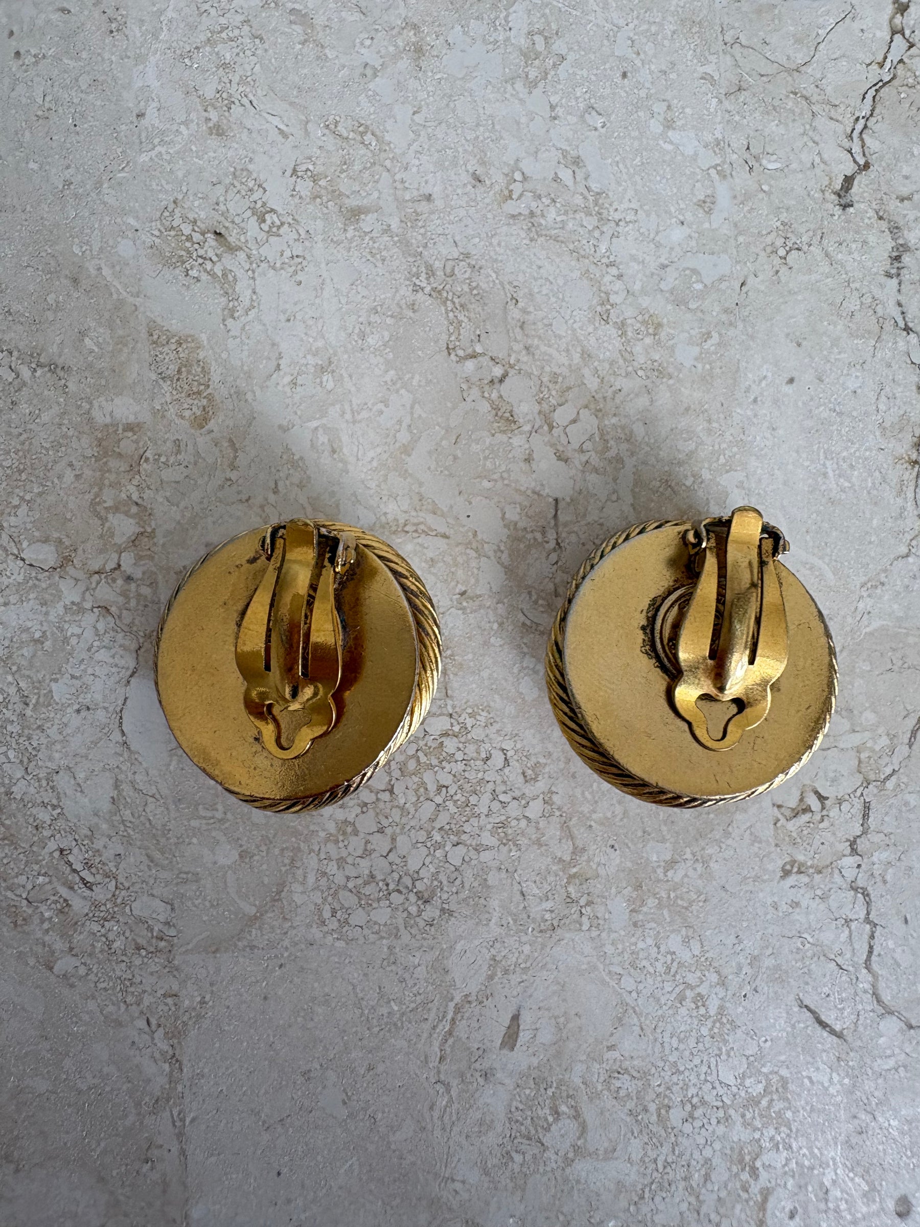 Chanel Textured Twisted Gold Tone and Pearl Clip On Earrings