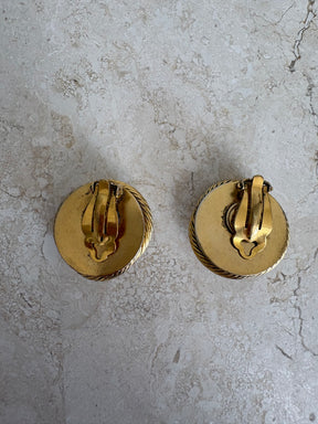 Chanel Textured Twisted Gold Tone and Pearl Clip On Earrings