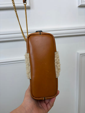 Chloé Tan Leather and Shearing Mini Daria Crossbody Bag