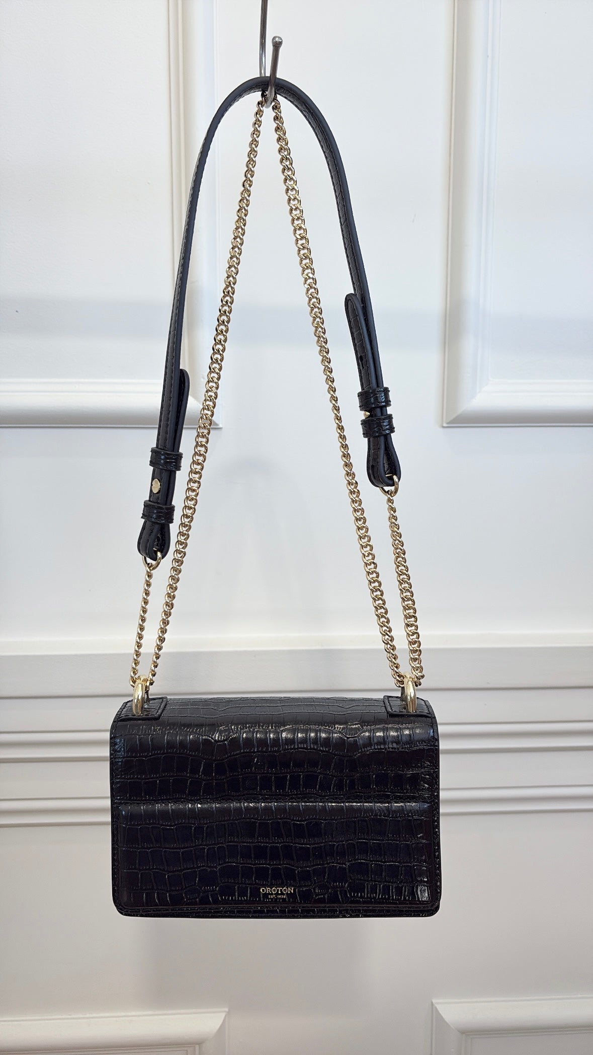 Oroton Black Croc Embossed Small Shoulder Bag