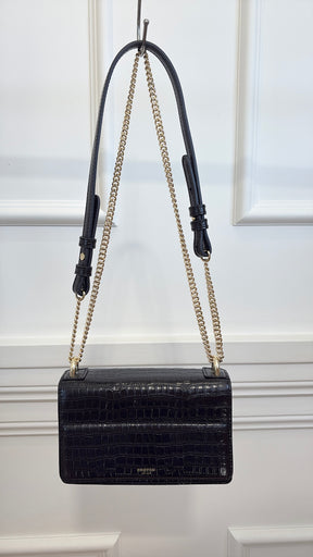 Oroton Black Croc Embossed Small Shoulder Bag