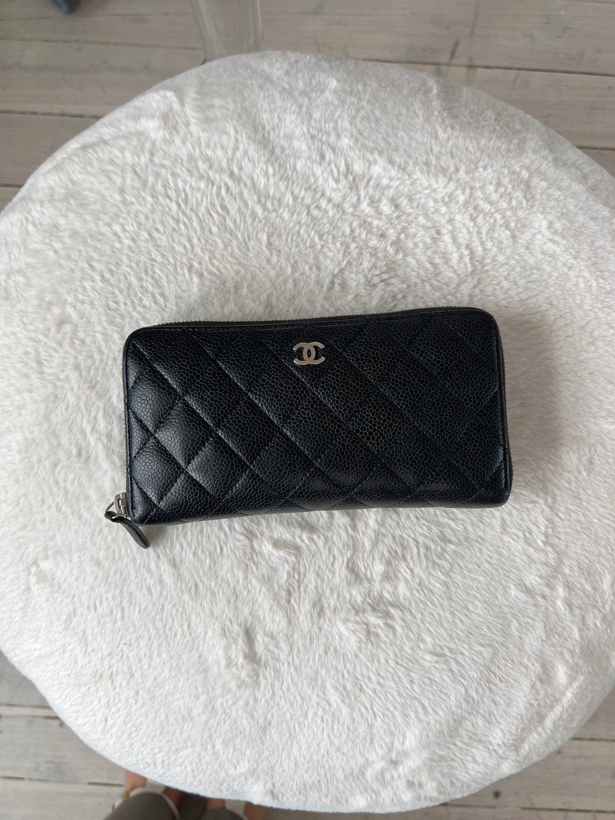 Chanel Large Diamond Quilt Wallet Silver Hardware
