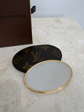 Louis Vuitton Brown Marbled Oval Mirror in Canvas Monogram Pouch