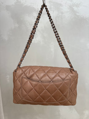 Chanel Accordian Flap Bag In Quilted Lambskin Light Brown