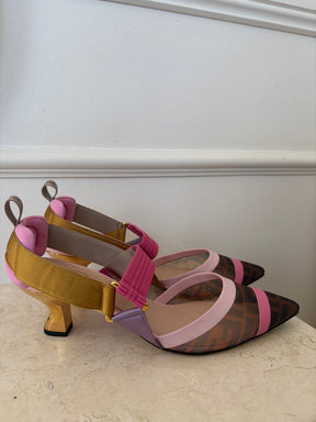 Fendi Brown monogram and Pastel Colibri Slingback Heels, 40