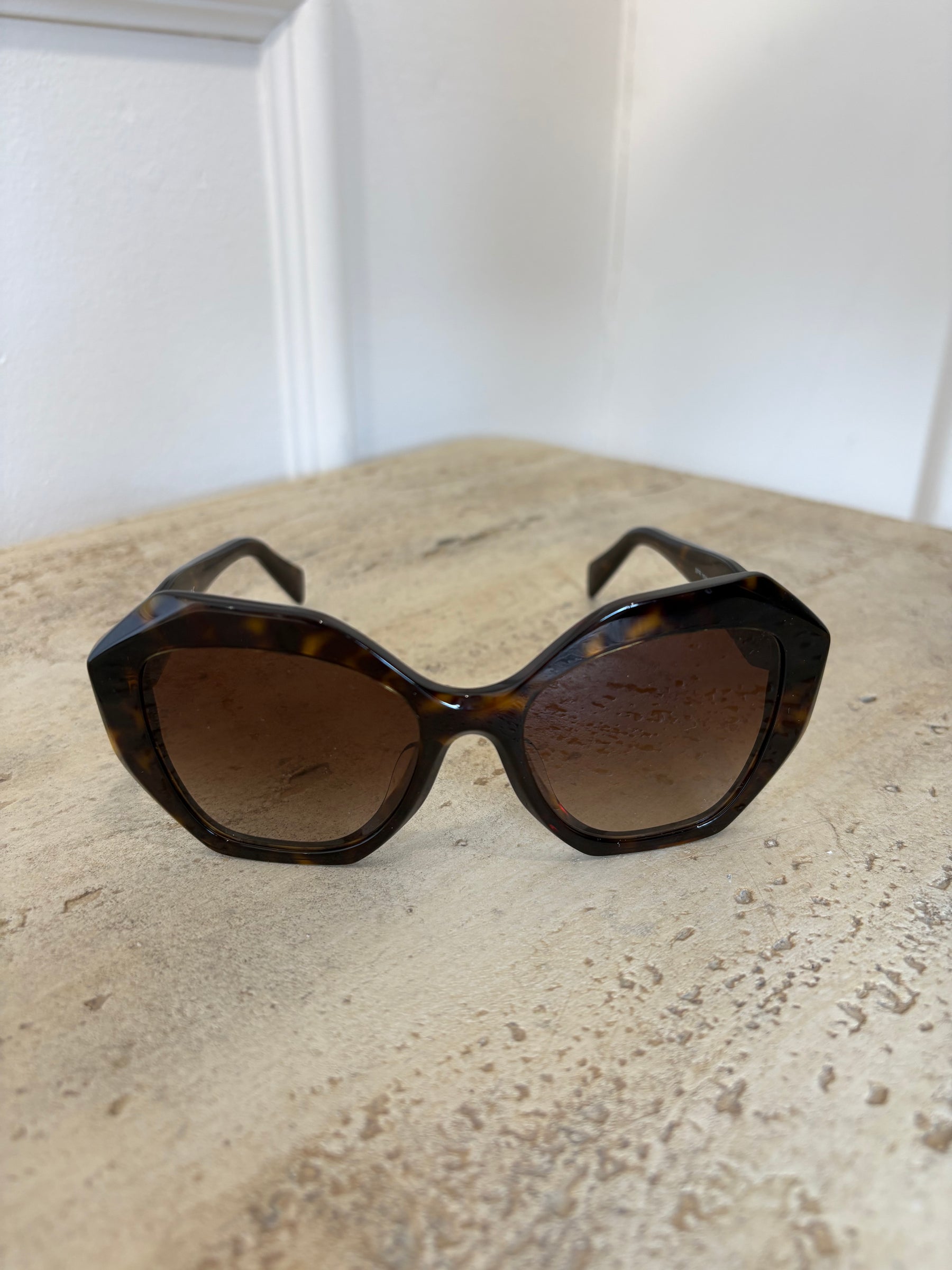 Prada Tortoiseshell Hexagonal Oversized Sunglasses